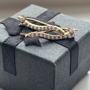 Gold Plate CZ Star Ear Crawler Earrings Dainty Curved Climber Sparkly Minimalist